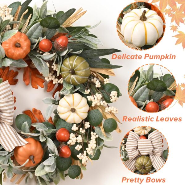 22'' Fall Wreaths for Front Door, Fall Decorations for Home Autumn Wreath 3