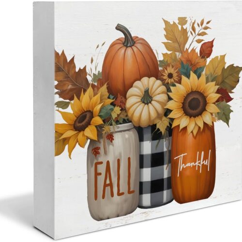 WF7875MAX_1 Fall Home Decor, Pumpkins Leaves Wooden Sign Decor Desk Sign