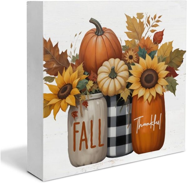 Fall Home Decor, Pumpkins Leaves Wooden Sign Decor Desk Sign 1