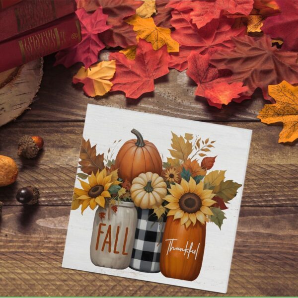 Fall Home Decor, Pumpkins Leaves Wooden Sign Decor Desk Sign 3