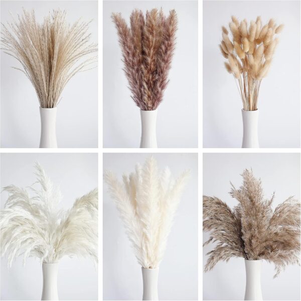 110 PCS Dried Pampas Grass Bouquet, Boho Table Decor, Bunny Tails Dried Flowers, Brown Pompas, White Pampas Grass for Wedding, Home, Rustic Party, Baby Shower Decorations 2