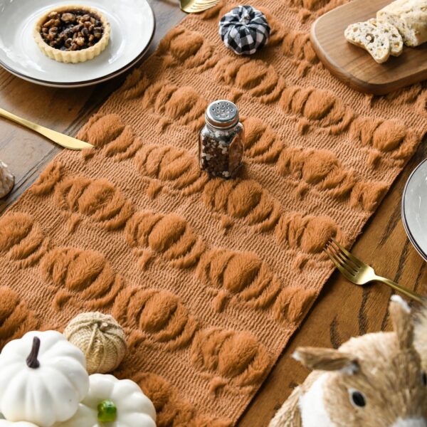 Artoid Mode Caramel Soft Faux Fur Pumpkins Fall Table Runner 13x72 Inch 4