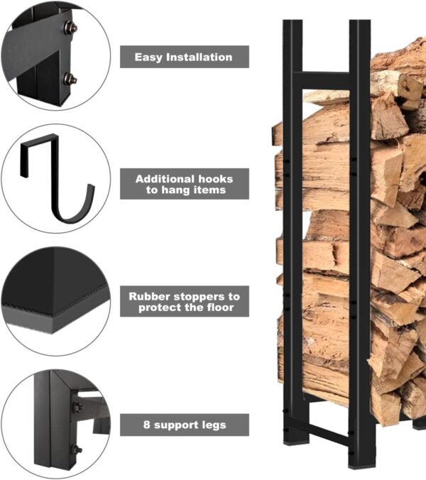 4ft Firewood Rack Outdoor Adjustable Heavy Duty Wood Rack Storage 2