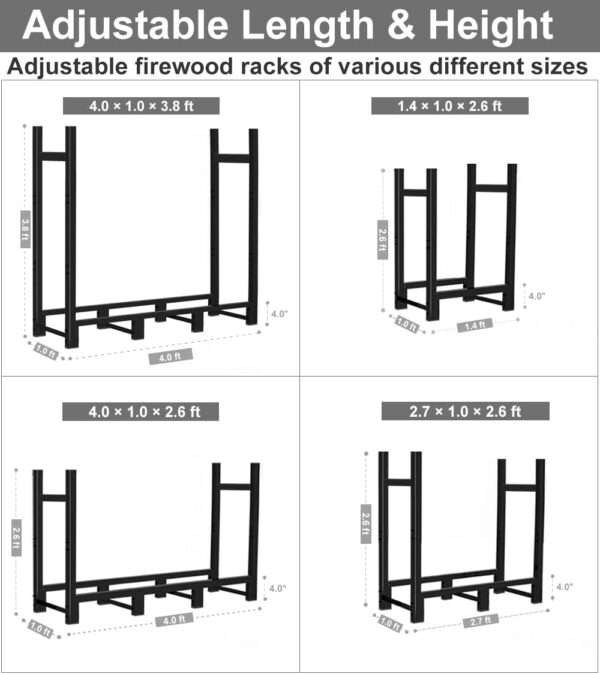 4ft Firewood Rack Outdoor Adjustable Heavy Duty Wood Rack Storage 3