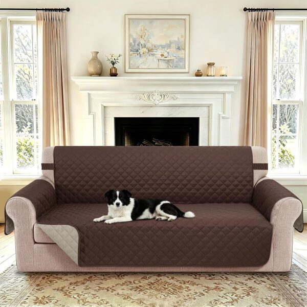 Reversible Sofa Cover for 3 Cushion, Chocolate/Beige 2