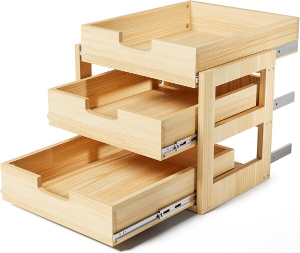 Pull Out Cabinet Organizer, 14''W×21''D Sliding Drawers for Cabinets, 3 Tier Soft Close Slide Out Wooden Pull out Drawers, Base Cabinet Organization for Kitchen, Pantry, Bathroom. 1