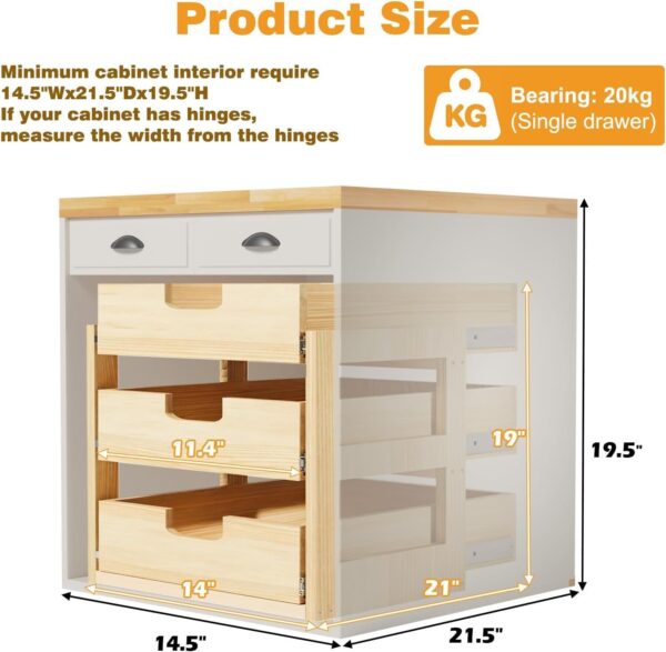 Pull Out Cabinet Organizer, 14''W×21''D Sliding Drawers for Cabinets, 3 Tier Soft Close Slide Out Wooden Pull out Drawers, Base Cabinet Organization for Kitchen, Pantry, Bathroom. 3