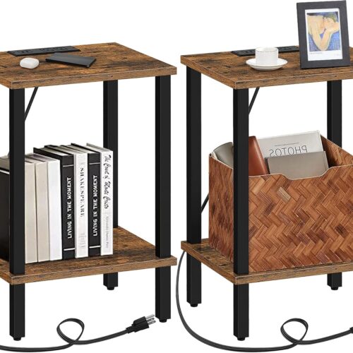 TUTOTAK End Table with Charging Station, Side Table Set of 2, Nightstand
