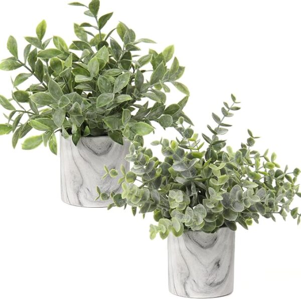 Faux Plants Indoor Artificial Mini Potted Plants Plastic Green Plant Small Fake Plants Eucalyptus Decor in Pots for Home Table Room Bathroom Decor 1
