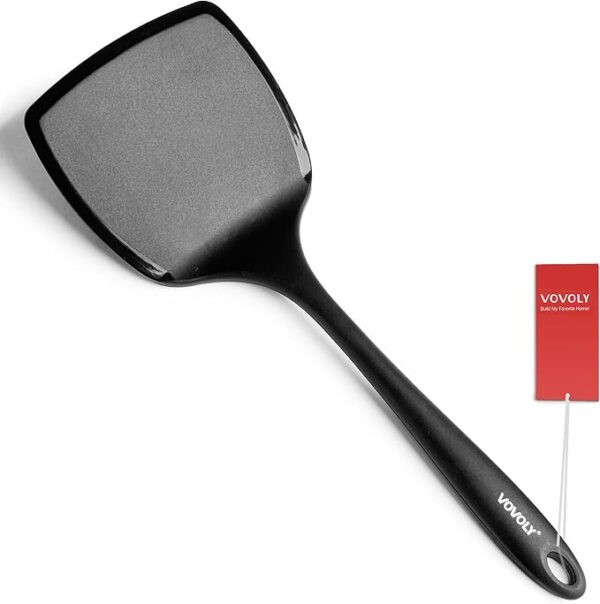 Silicone Pancake Spatula Turner, Lengthened Handle & Seamless Design, Black 1