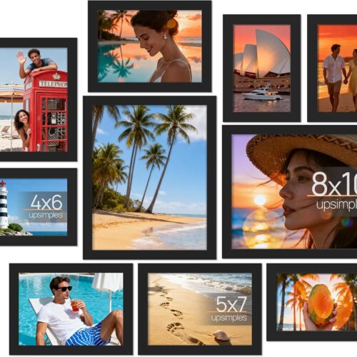 upsimples Picture Frames Set of 10, Including 8x10, 5x7, 4x6 Black Frame