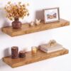 WF1001MAX_1 Floating Shelves for Wall, 24in Reclaimed Elm Wood Shelves, Natural, 2PCs