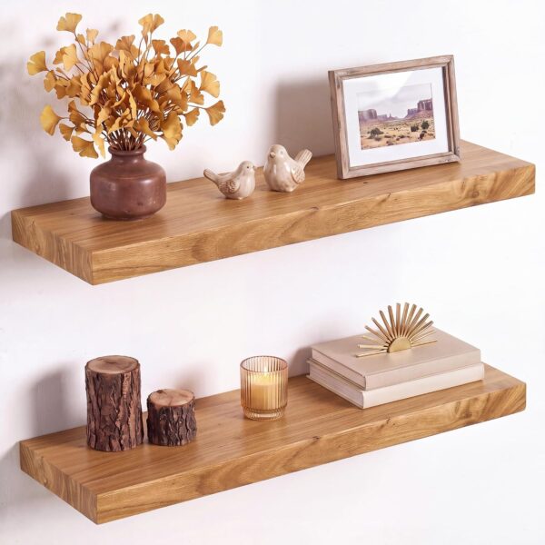 WF1001MAX_1 Floating Shelves for Wall, 24in Reclaimed Elm Wood Shelves, Natural, 2PCs