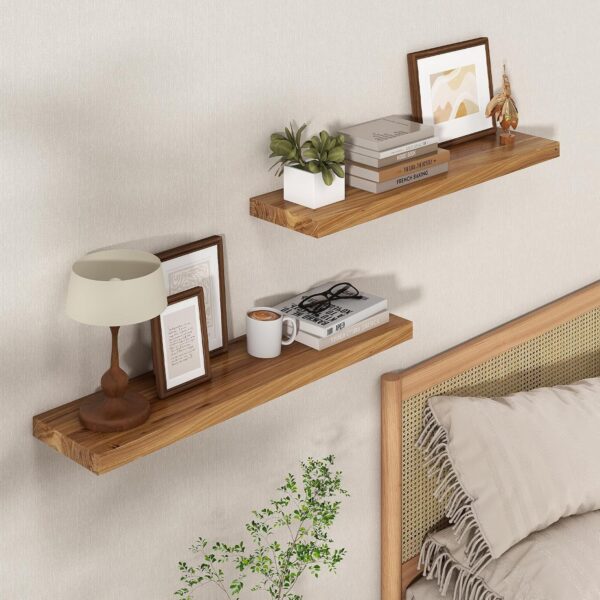 WF1001MAX_2 Floating Shelves for Wall, 24in Reclaimed Elm Wood Shelves, Natural, 2PCs