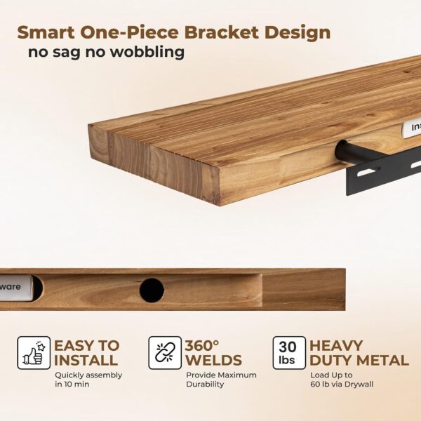 WF1001MAX_4 Floating Shelves for Wall, 24in Reclaimed Elm Wood Shelves, Natural, 2PCs