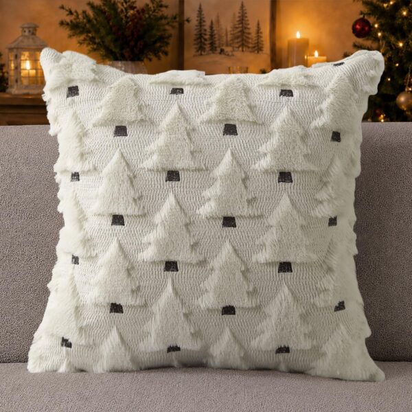 Christmas Pillow Covers 18x18 inch Set of 2 Christmas Decorations Soft Plush Faux Fur Wool Cream White Christmas Tree Throw Pillow Cases Winter Holiday Decor for Sofa Living Room PT-002D18