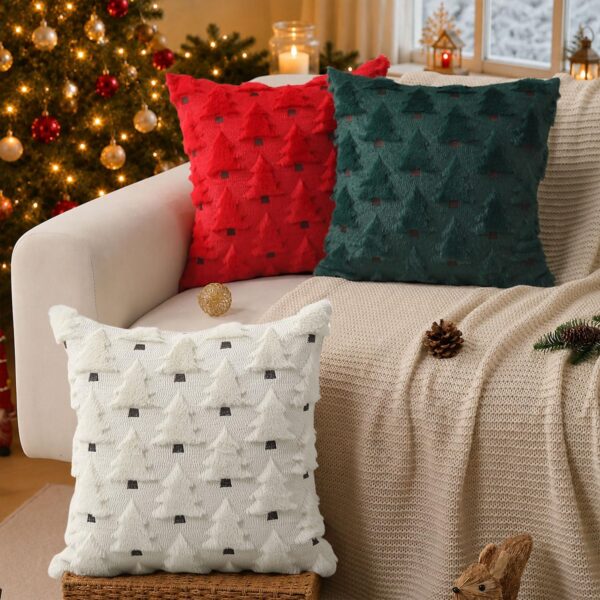Christmas Pillow Covers 18x18 inch Set of 2 Christmas Decorations Soft Plush Faux Fur Wool Cream White Christmas Tree Throw Pillow Cases Winter Holiday Decor for Sofa Living Room PT-002D18