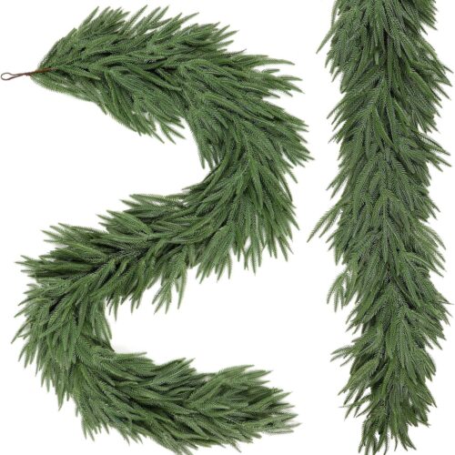 2PCS 9FT Christmas Garland, Artificial Real Touch Norfolk Pine Garland