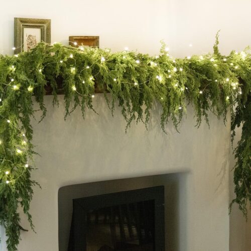 WF10120MAX_1 MISSPIN 6ft Christmas Garland with Lights, Real Touch Cedar Pine Garland, Green Artificial Greenery Garland for Table, Mantle, Wall, Indoor, Outdoor Christmas Decorations