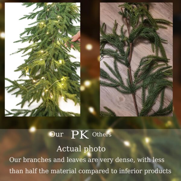 MISSPIN 6ft Christmas Garland with Lights, Real Touch Cedar Pine Garland, Green Artificial Greenery Garland for Table, Mantle, Wall, Indoor, Outdoor Christmas Decorations