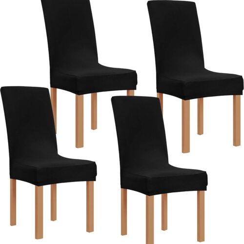 Obstal Black Stretch Spandex Dining Room Chair Covers ?Set of 4 Universal Removable Washable Chair Seat Slipcovers Protector for Kitchen, Ceremony, Wedding, Banquet, Hotel and Party