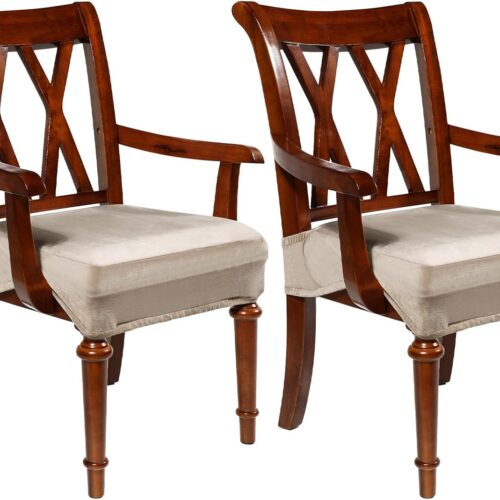 Havawish Extra Wide Dining Chair Seat Covers, Taupe, Velvet, 2 Pcs