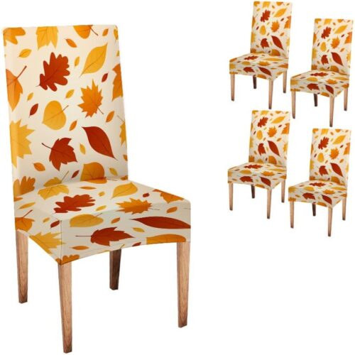WF10580MAX_1 Mrcrypos Autumn Leaf Wooden Stretch Chair Covers for Dining Room Set of 4 Fall Leaves Party Outdoor Washable Cover Chair Dining Chair Slipcover