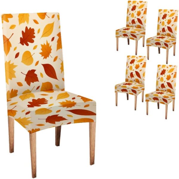 Mrcrypos Autumn Leaf Wooden Stretch Chair Covers for Dining Room Set of 4 Fall Leaves Party Outdoor Washable Cover Chair Dining Chair Slipcover 1