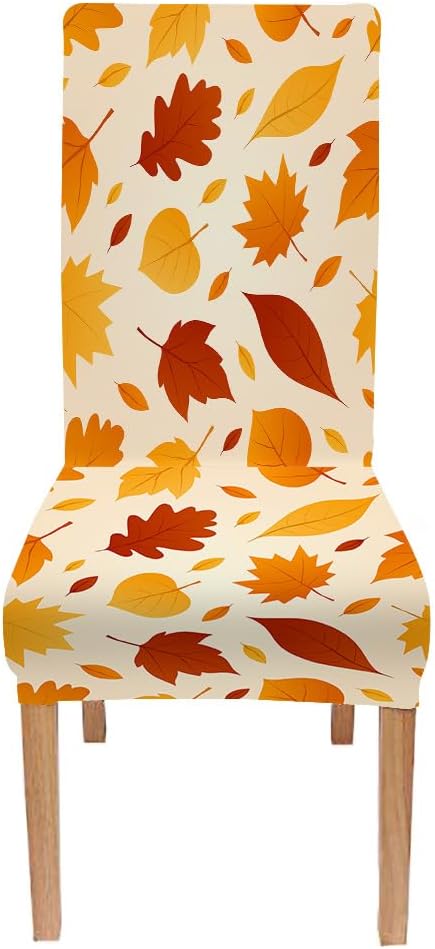 Mrcrypos Autumn Leaf Wooden Stretch Chair Covers for Dining Room Set of 4 Fall Leaves Party Outdoor Washable Cover Chair Dining Chair Slipcover 2