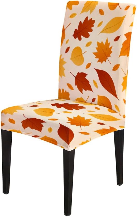 Mrcrypos Autumn Leaf Wooden Stretch Chair Covers for Dining Room Set of 4 Fall Leaves Party Outdoor Washable Cover Chair Dining Chair Slipcover 3