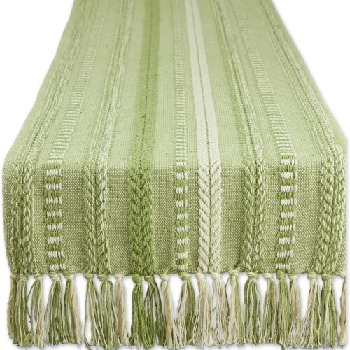 WF11197MAX_1 DII Braided Stripe Table Runner, 15x108 with 2.5" Fringe, Antique Green