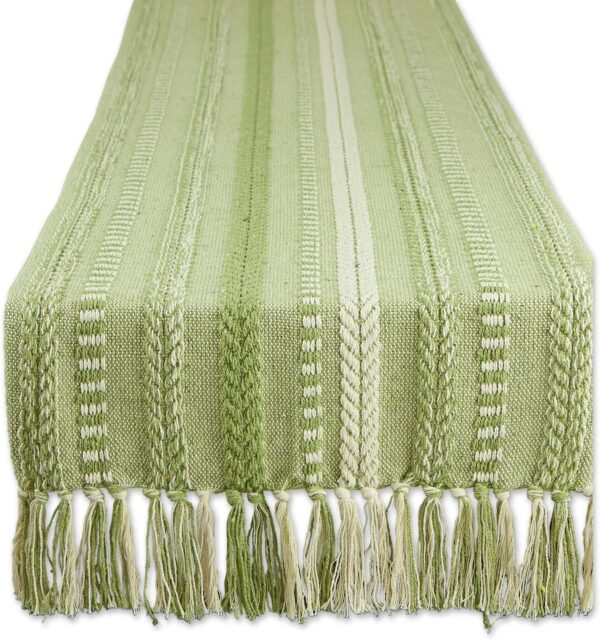 DII Braided Stripe Table Runner, 15x108 with 2.5" Fringe, Antique Green 1