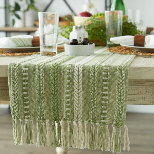 DII Braided Stripe Table Runner, 15x108 with 2.5" Fringe, Antique Green 4