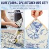 JarThenaAMCS 2 Pcs Chinoiserie Floral Kitchen Mats Spring Summer Blue Flower Bird Butterfly Kitchen Rugs Anti-Slip Rectangle Floor Mats for Party Home Entrance Decor