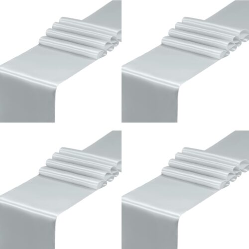 WF11789MAX_1 SiinvdaBZX 4 Pcs Silver Satin Table Runner 12 x 108 inches Long