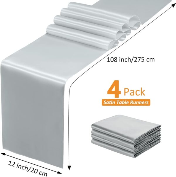 SiinvdaBZX 4 Pcs Silver Satin Table Runner 12 x 108 inches Long