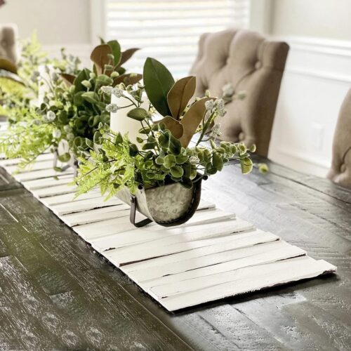 WF11854MAX_1 Wooden Table Runner,Natural Durable Wood Table Runner,25 x 12 Inches,Coffee Table Runner with Thick Felt Backing,Table Decorations for Dining Room,Farmhouse Decor,Wedding Decor,White