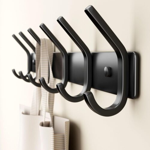 WF1214MAX_1 Coat Rack Wall Mount Hooks - 15 Inch Black Metal 6-Hook Rack(1 Pack)