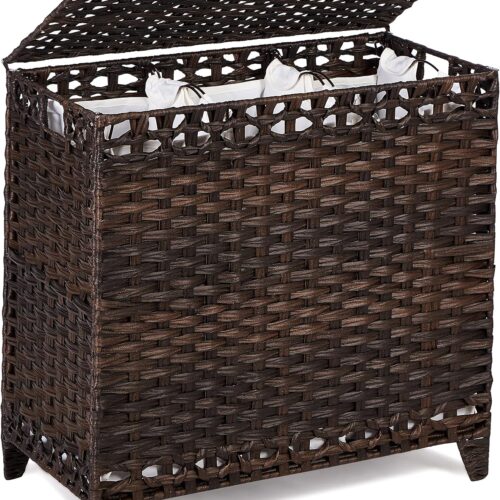 WF12437MAX_1 Laundry Hamper with 3 Removable Liner Bags, 132L Laundry Sorter with Lid
