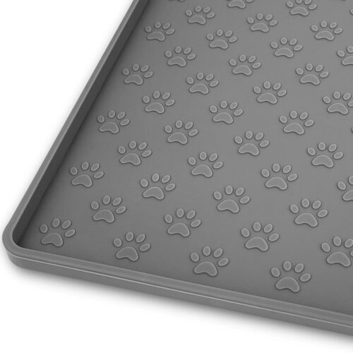 Pet Placemat for Dog and Cat, Mat for Prevent Food and Water Overflow, Suitable for Small, Medium and Big Pet, 18" 12", Grey, Silicone