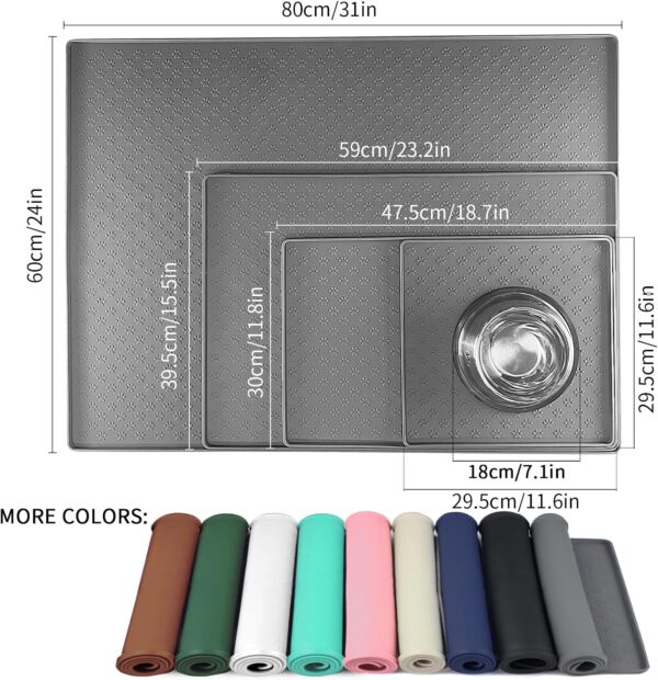 Pet Placemat for Dog and Cat, Mat for Prevent Food and Water Overflow, Suitable for Small, Medium and Big Pet, 18" 12", Grey, Silicone