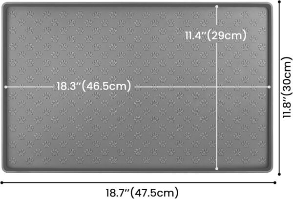 Pet Placemat for Dog and Cat, Mat for Prevent Food and Water Overflow, Suitable for Small, Medium and Big Pet, 18" 12", Grey, Silicone