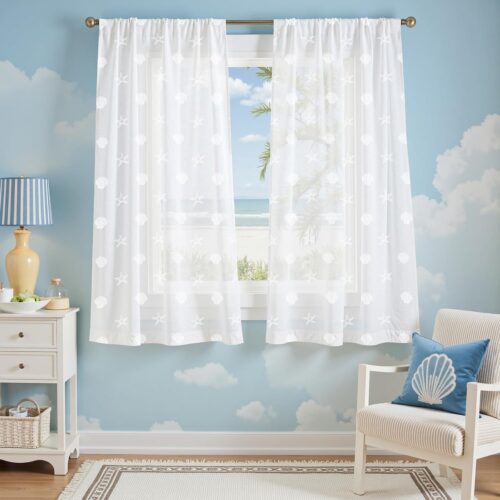 Vango White Sheer Curtains for Bedroom Coastal Themed 63 Inches 2 Panels