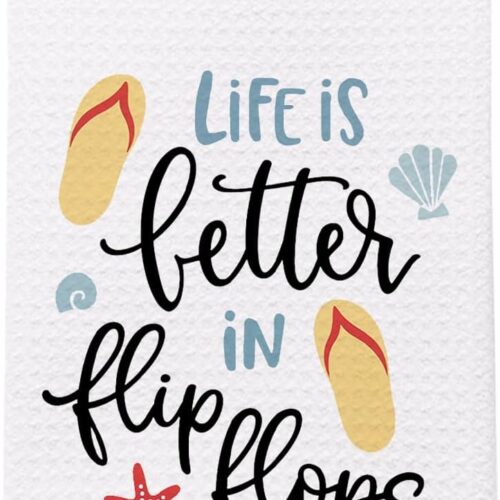 WF12936MAX_1 SPBL&L Summer Beach Kitchen Towels, Trendy Coastal Flip Flops Dish Tea Towels for Kitchen Decor, Coastal Beach Nautical Hand Towels for Bathroom, Summer Beachy Bathroom Decor, 16x24 Inch