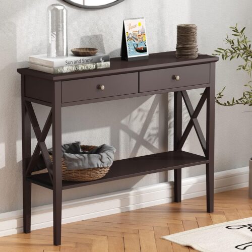 ChooChoo 39" Entryway Table with Drawers and Storage Shelf