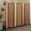 6 Panel Bamboo Room Divider - 5.6 ft Tall Folding Privacy Screen for Room Separation, Natural Brown Freestanding Partition Wall for Home Office (67" H x 92.1" W)