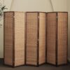6 Panel Bamboo Room Divider - 5.6 ft Tall Folding Privacy Screen for Room Separation, Natural Brown Freestanding Partition Wall for Home Office (67" H x 92.1" W)