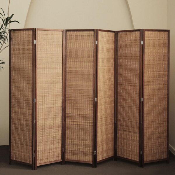 6 Panel Bamboo Room Divider - 5.6 ft Tall Folding Privacy Screen for Room Separation, Natural Brown Freestanding Partition Wall for Home Office (67" H x 92.1" W)