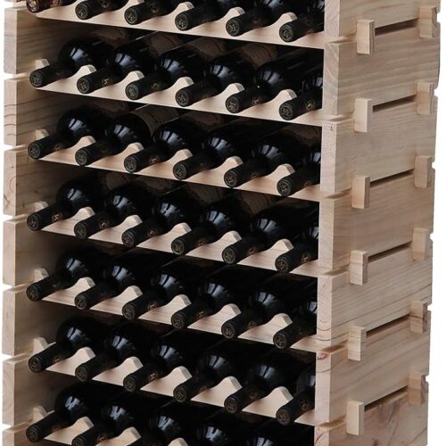 Wine Rack Solid Wood Stackable Storage Wooden Wine Rack Wine Cabinet (60 Bottles, Natural Color)