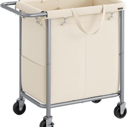 SONGMICS Laundry Basket with Wheels, 2-Section, 37.0 Gallons (140 L)